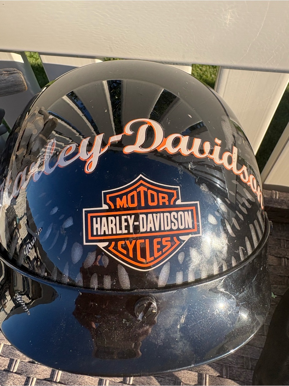 Harley-Davidson Black Helmet with Orange and White Logo Womens Large